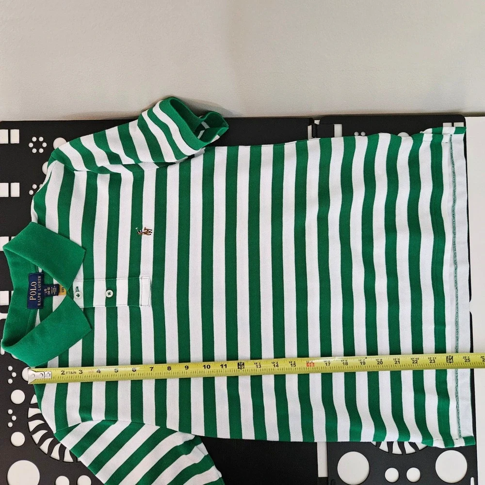 Polo Ralph Lauren Polo Shirt Kids Size L 14-16 Green White Striped